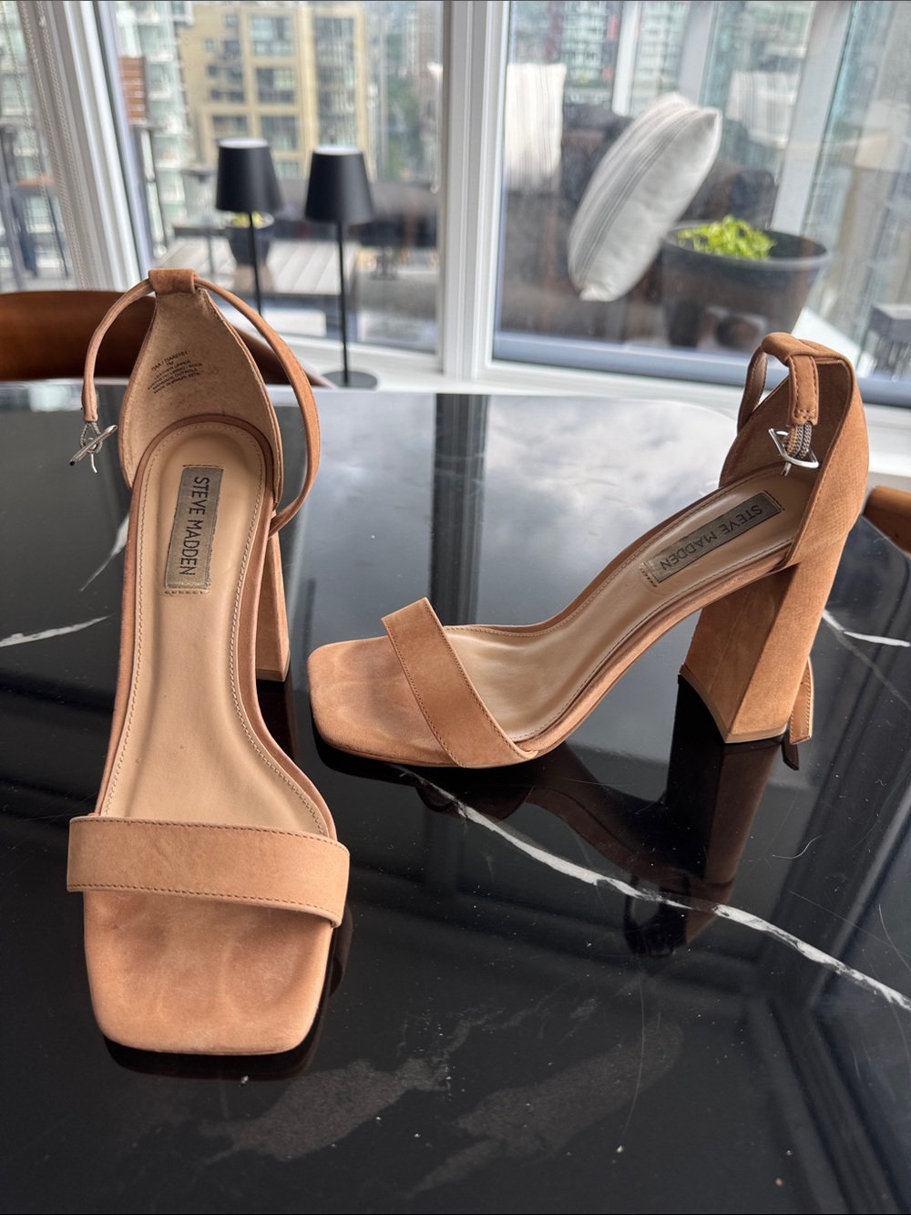 Steve Madden Cognac Suede Ankle Strap Block Heels